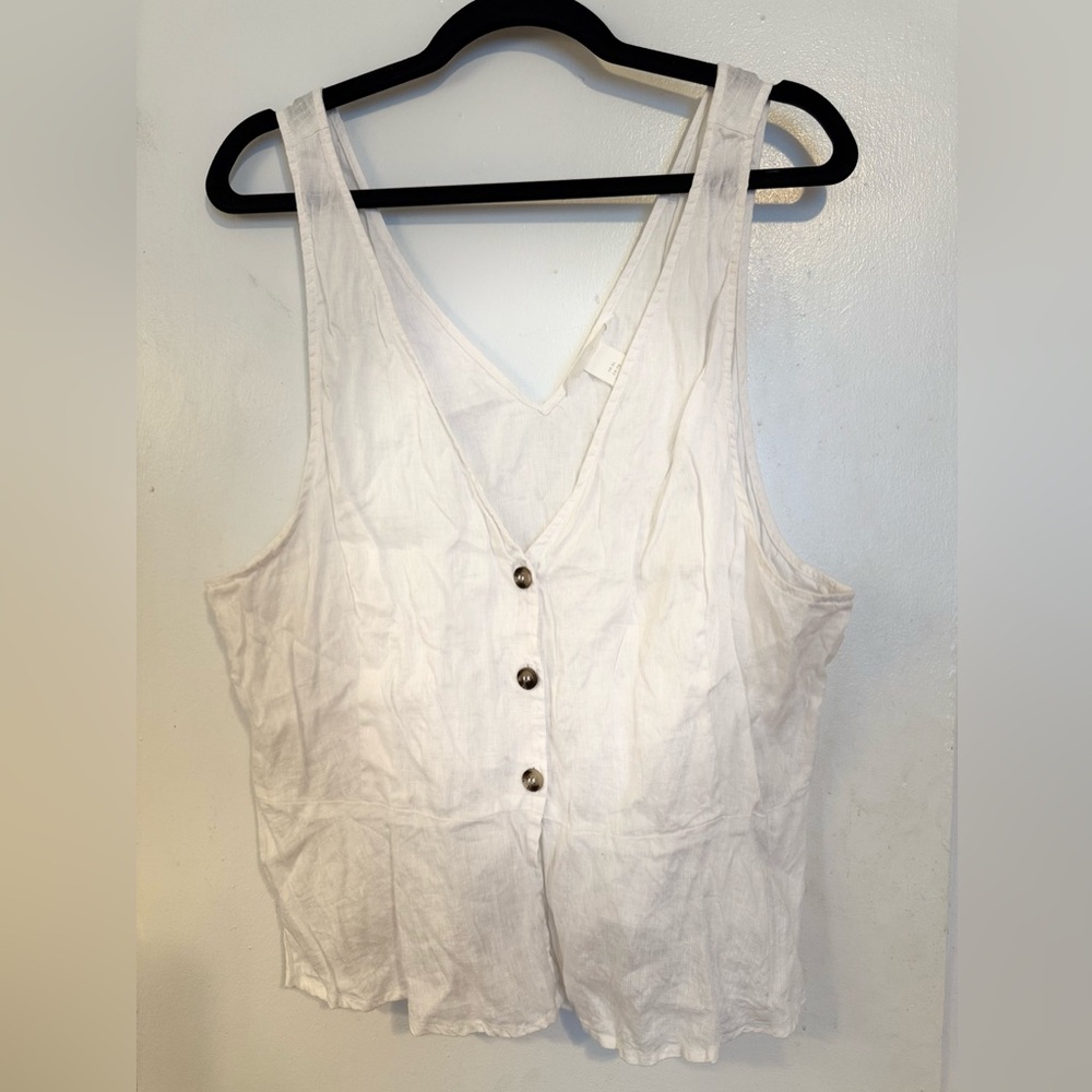H&M Linen White Button-Down Sleeveless Top